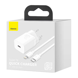 Baseus Γρήγορος Φορτιστής Super si 1c 20w με Καλώδιο usb-c σε Lightning 1m (Λευκό)