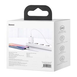 Baseus Γρήγορος Φορτιστής Super si 1c 20w με Καλώδιο usb-c σε Lightning 1m (Λευκό)