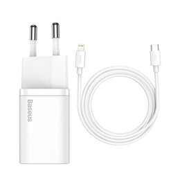 Baseus Γρήγορος Φορτιστής Super si 1c 20w με Καλώδιο usb-c σε Lightning 1m (Λευκό)