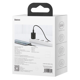 Baseus Φορτιστής Super si 1c 25w με Καλώδιο usb-c και Θύρα usb-c 1m (Μαύρο)