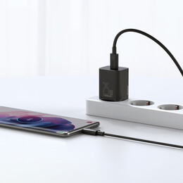 Baseus Φορτιστής Super si 1c 25w με Καλώδιο usb-c και Θύρα usb-c 1m (Μαύρο)