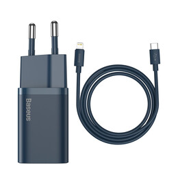 Baseus Γρήγορος Φορτιστής Super si 1c 20w με Καλώδιο usb-c σε Lightning 1m (Μπλε)