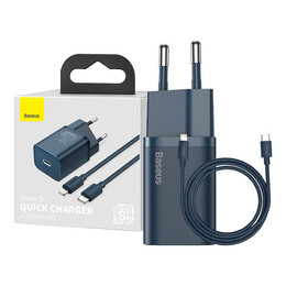 Baseus Γρήγορος Φορτιστής Super si 1c 20w με Καλώδιο usb-c σε Lightning 1m (Μπλε)