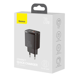 Baseus Φορτιστής Compact Quick Charger Usb, usb-c 20w (Μαύρο)