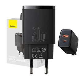 Baseus Φορτιστής Compact Quick Charger Usb, usb-c 20w (Μαύρο)