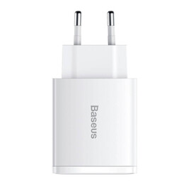 Baseus Φορτιστής Compact Quick Charger 2xusb, usb-c, pd, 3a, 30w (Λευκό)