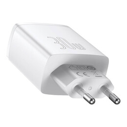 Baseus Φορτιστής Compact Quick Charger 2xusb, usb-c, pd, 3a, 30w (Λευκό)