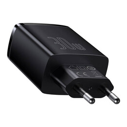Baseus Φορτιστής Compact Quick Charger 2xusb, usb-c, pd, 3a, 30w (Μαύρο)