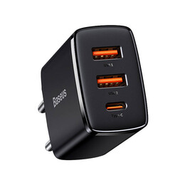 Baseus Φορτιστής Compact Quick Charger 2xusb, usb-c, pd, 3a, 30w (Μαύρο)