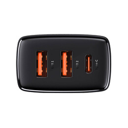 Baseus Φορτιστής Compact Quick Charger 2xusb, usb-c, pd, 3a, 30w (Μαύρο)