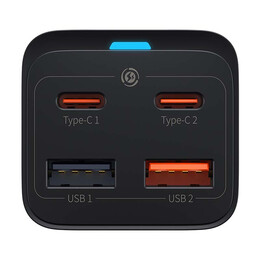 Baseus Φορτιστής Gan3 Pro, 2xusb-c, 2xusb, 65w (Μαύρο)