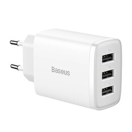 Baseus Γρήγορος Φορτιστής 3xusb 17w (Λευκό)