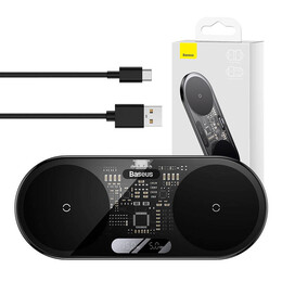 Baseus Διπλός Ασύρματος Φορτιστής qi με Ψηφιακή Οθόνη Led, 20w (Μαύρο)