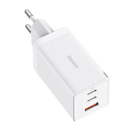 Baseus Φορτιστής Gan5 pro 2xusb-c + usb 65w (Λευκό)