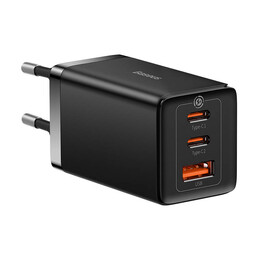 Baseus Φορτιστής Gan5 pro 2xusb-c + usb 65w (Μαύρο)