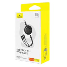3-in-1 Baseus Free2draw usb to M+l+c 100w Cable, 1.1 m (Black)