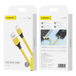 Foneng x96 usb-a to usb-c Cable 2.4a, 1m (Yellow)