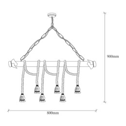 Φωτιστικό Οροφής Giza Megapap e27 Ξύλο - Σχοινί Εξάφωτο Χρώμα Φυσικό 80x8x90εκ.