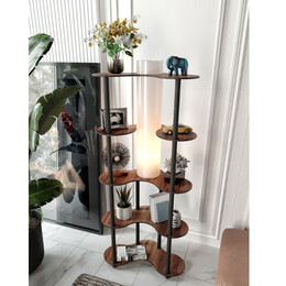 Φωτιστικό Δαπέδου Nova ii Megapap mdf - pvc Ύφασμα Χρώμα Καρυδί - Μαύρο 65x35x150εκ.