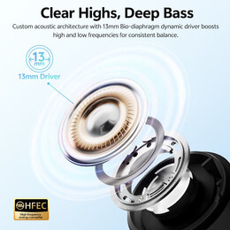 QCY AilyBuds E10 Black Hires Audio LDAC Semi-Ear TWS 4mics ENC 13mm dynamic driver IPX4 35h