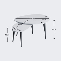 Τραπεζάκι Σαλονιού σετ 2 τμχ Spline Megapap Χρώμα Γκρι Ρετρό 80x40x46εκ.