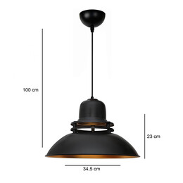 Φωτιστικό Οροφής Gerek Megapap e27 Μεταλλικό Μονόφωτο Χρώμα Μαύρο Ø34,5x100εκ.