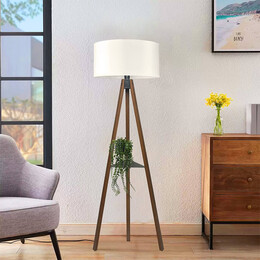 Φωτιστικό Δαπέδου Thomas Megapap e27 Mdf/ύφασμα pvc Χρώμα Καρυδί - Κρεμ 38x38x135εκ.