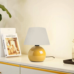 Φωτιστικό Επιτραπέζιο Alaska Megapap e27 Μεταλλικό - Ύφασμα pvc Χρώμα Κίτρινο - Κρεμ Ø22x30εκ.