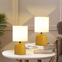 Φωτιστικό Επιτραπέζιο Nehora Megapap e27 Μεταλλικό - Ύφασμα pvc Χρώμα Κίτρινο - Κρεμ Ø15x30εκ.