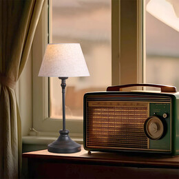 Φωτιστικό Επιτραπέζιο Grace Megapap e27 Μεταλλικό - Ύφασμα pvc Χρώμα Μαύρο - Κρεμ Ø22x48εκ.