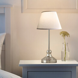 Φωτιστικό Επιτραπέζιο Grace Megapap e27 Μεταλλικό - Ύφασμα pvc Χρώμα Ασημί - Κρεμ Ø22x45εκ.