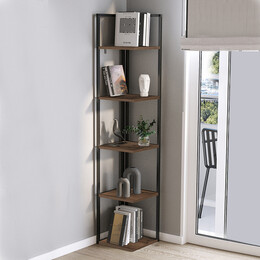 Βιβλιοθήκη Γωνιακή Lidia Megapap Χρώμα Μαύρο - Καπνιστή Καρυδιά 33,5x33,5x180εκ.