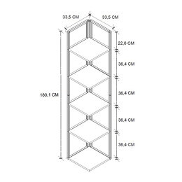 Βιβλιοθήκη Γωνιακή Lidia Megapap Χρώμα Μαύρο - Καπνιστή Καρυδιά 33,5x33,5x180εκ.