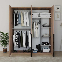 Ντουλάπα Ρούχων Oryana Megapap Τετράφυλλη Χρώμα Καρυδί 180x62x210εκ.