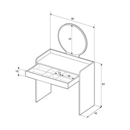 Τουαλέτα με Καθρέπτη Curve Megapap Χρώμα Λευκό του Πάγου 90x47x142εκ.