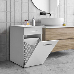 Ντουλάπι - Καλάθι Απλύτων Diamond Megapap Χρώμα Λευκό Gloss 52x38x83εκ.