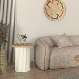 Τραπεζάκι Βοηθητικό Bohema Megapap Χρώμα Ivory - Sepet oak Ø50x53,2εκ.