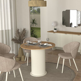 Τραπέζι Bohema Megapap Χρώμα Ivory - Sepet oak Ø90x77,7εκ.