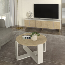 Τραπεζάκι Σαλονιού Rebel Megapap Χρώμα Rota oak - Sandstone Ø70x38εκ.