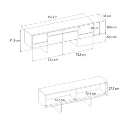 Έπιπλο Τηλεόρασης Lava Megapap Χρώμα Rota oak - Ανθρακί 150x35x51,3εκ.