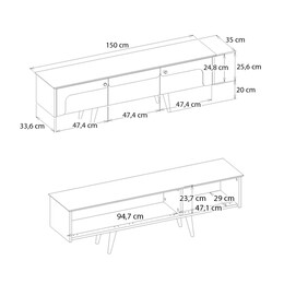 Έπιπλο Τηλεόρασης Sevilla Megapap Χρώμα Sandstone - Travertine 150x35x45,6εκ.