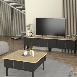 Τραπεζάκι Σαλονιού Pedro Megapap Χρώμα Ανθρακί - Rota oak 73,2x73,2x38,6εκ.