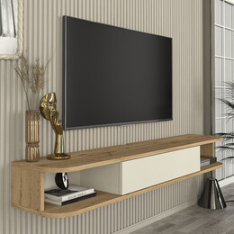 Έπιπλο Τηλεόρασης Επιτοίχιο Cross Megapap με led Χρώμα Sepet oak - Sandstone 150x29,6x19,2εκ.