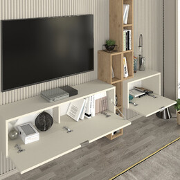 Σύνθεση Τηλεόρασης Επιτοίχια Edgar Χρώμα Sandstone - Sepet oak 198,4x29,6x148,5εκ.