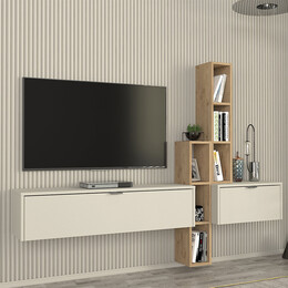 Σύνθεση Τηλεόρασης Επιτοίχια Edgar Χρώμα Sandstone - Sepet oak 198,4x29,6x148,5εκ.