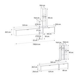 Σύνθεση Τηλεόρασης Επιτοίχια Edgar Χρώμα Sandstone - Sepet oak 198,4x29,6x148,5εκ.