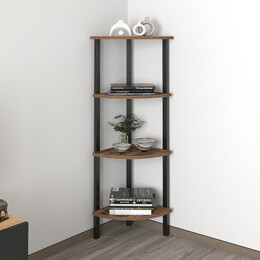 Βιβλιοθήκη Γωνιακή Lela Megapap Χρώμα Μαύρο - Καπνιστή Καρυδιά 34x34x125εκ.