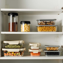 Estia Φαγητοδοχειο Click&seal Γυαλινο 370ml 16.3x12.3x6.2cm με Καπακι Πλαστικο Ivory