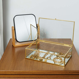 Estia Κουτι Οργανωσης Γυαλινο με Καθρεπτη & Χρυσο Μεταλλικο Πλαισιο 24x14x6cm