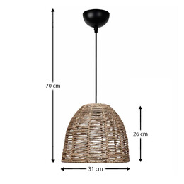 Φωτιστικό Οροφής Cascais Megapap e27 από Σχοινί Μονόφωτο Χρώμα Φυσικό Ø31x70εκ.
